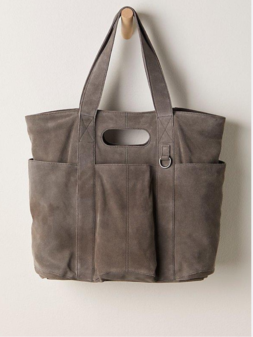 NWT Free People Suede Caravan Boho Tote in Taupe 100% Leather and Cotton